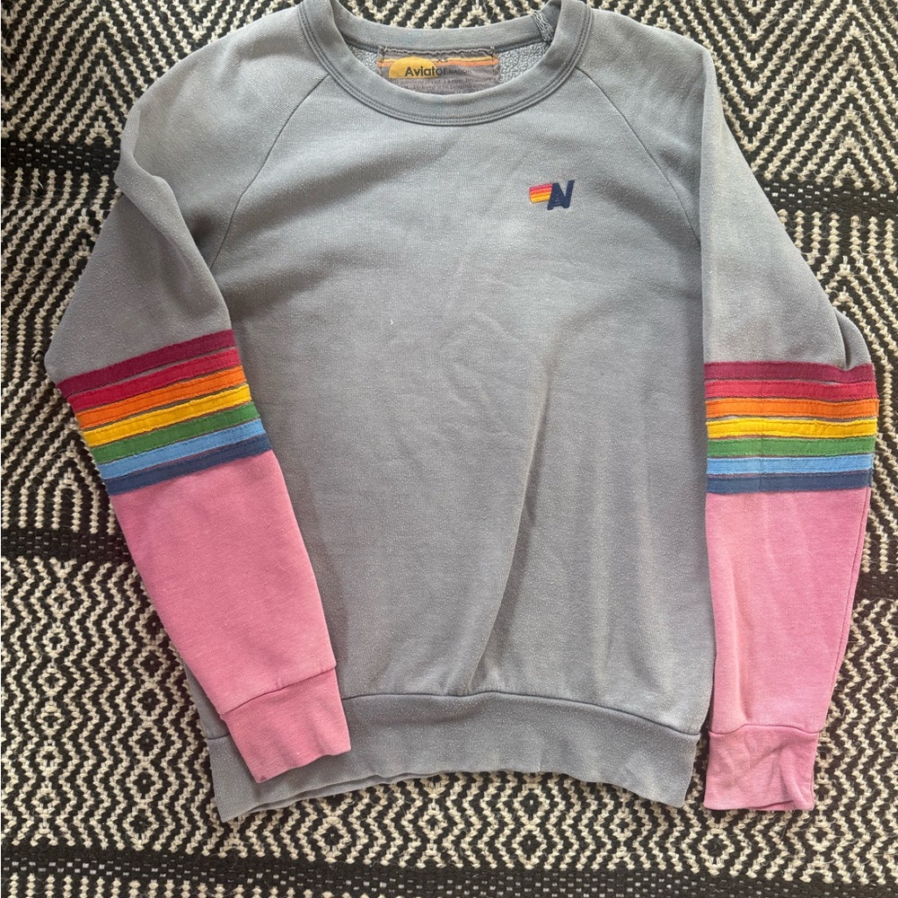 Aviator Nation Gray Sweatshirt with Rainbow Stripes